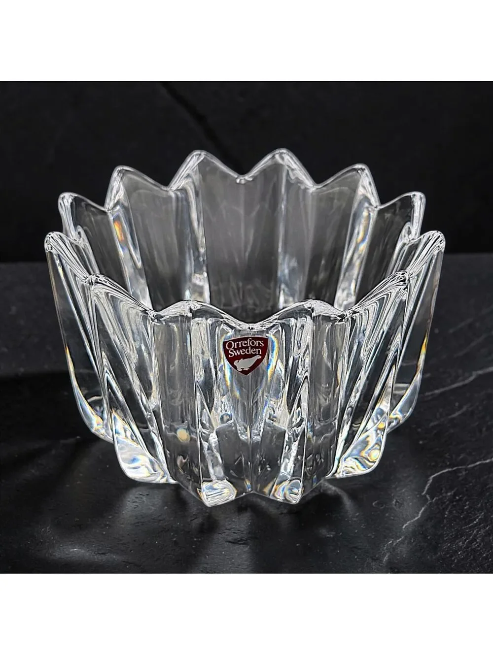 Vintage Orrefors Fleur Crystal Bowl Jan Johansson Signed Sweden 4.75